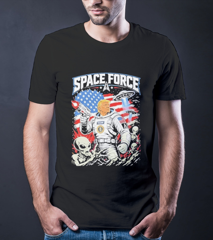 Space Force Trump Alien UFO America Flag Astronaut T-Shirt