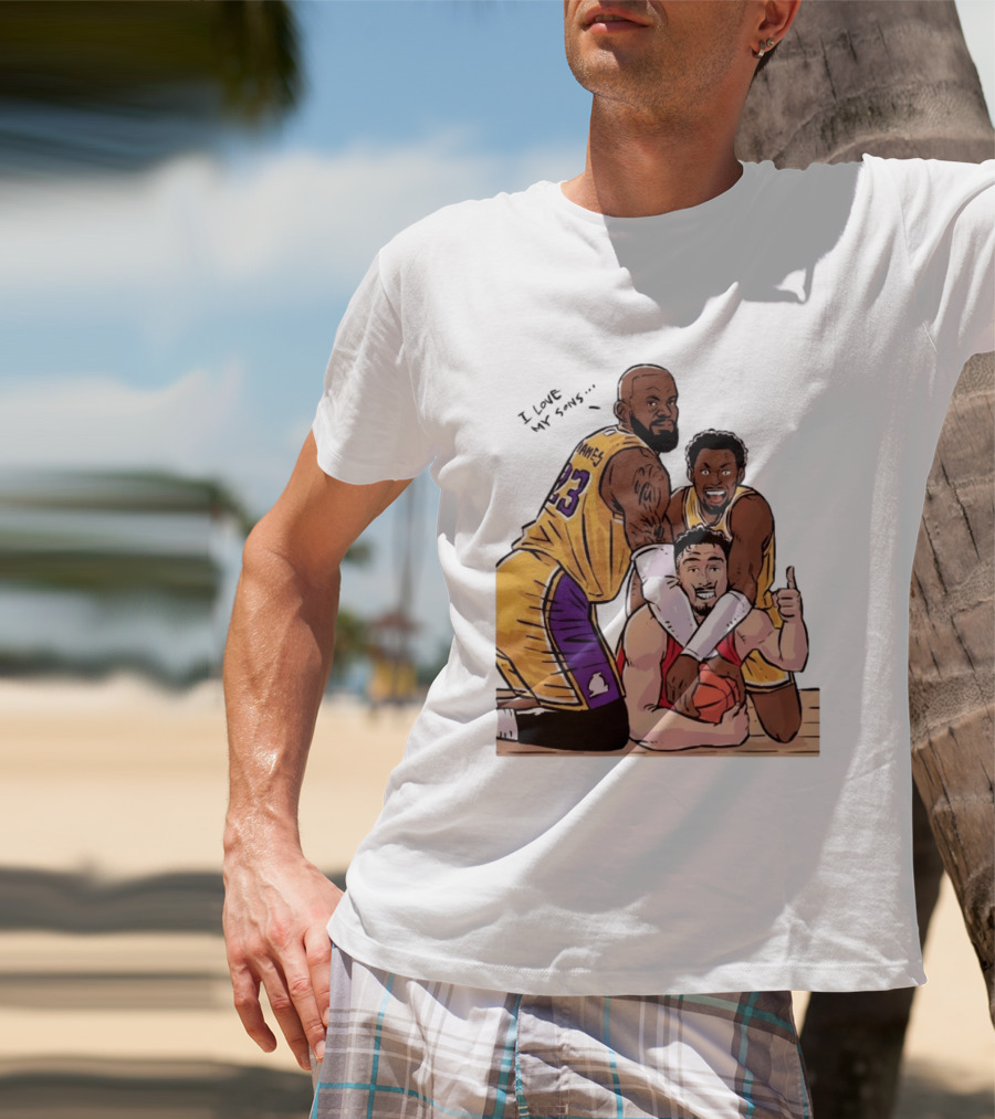 Lebron James Lakers Family Bronny Sengun Cartoon Basketball Scene T-Shirt
