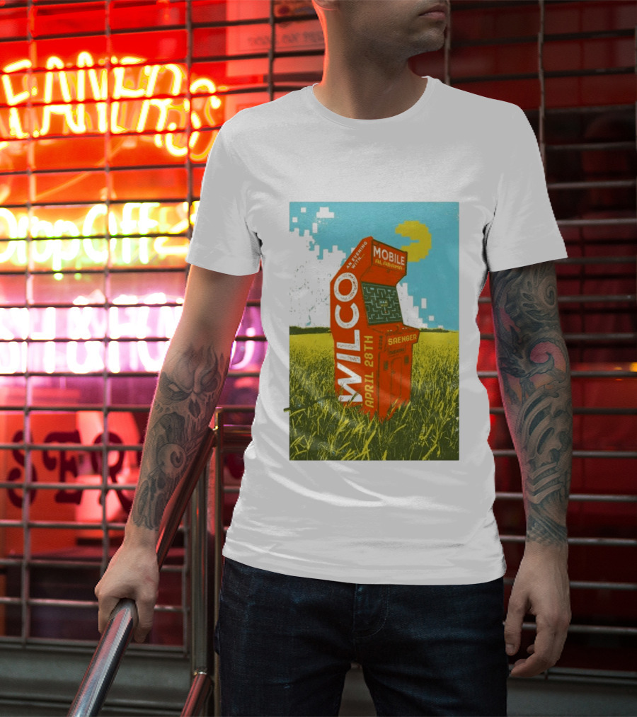Wilco Saenger Mobile Alabama April 28th Arcade Retro Concert T-Shirt