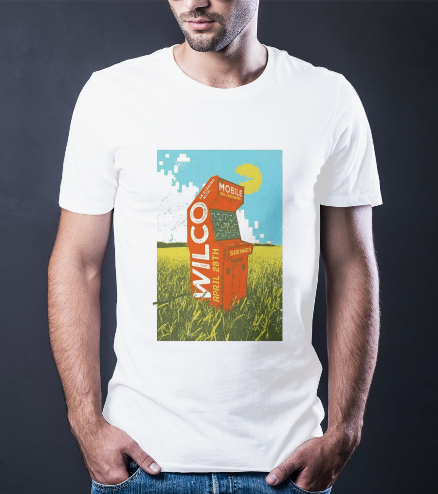 Wilco Saenger Mobile Alabama April 28th Arcade Retro Concert T-Shirt