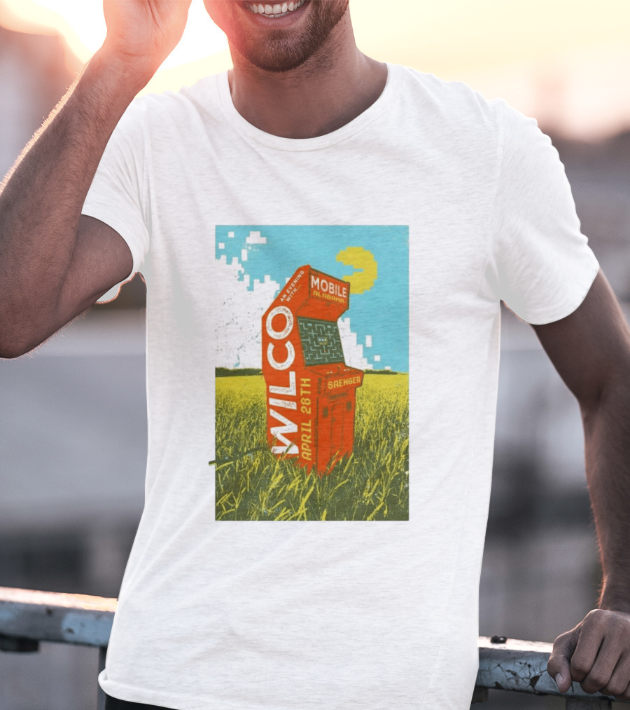Wilco Saenger Mobile Alabama April 28th Arcade Retro Concert T-Shirt