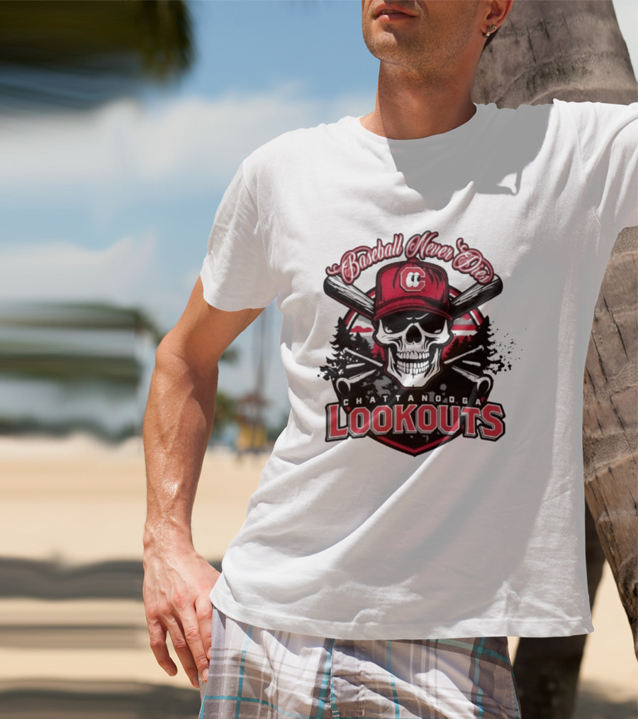 Chattanooga Lookouts Twisted River Skull Bats T-Shirt
