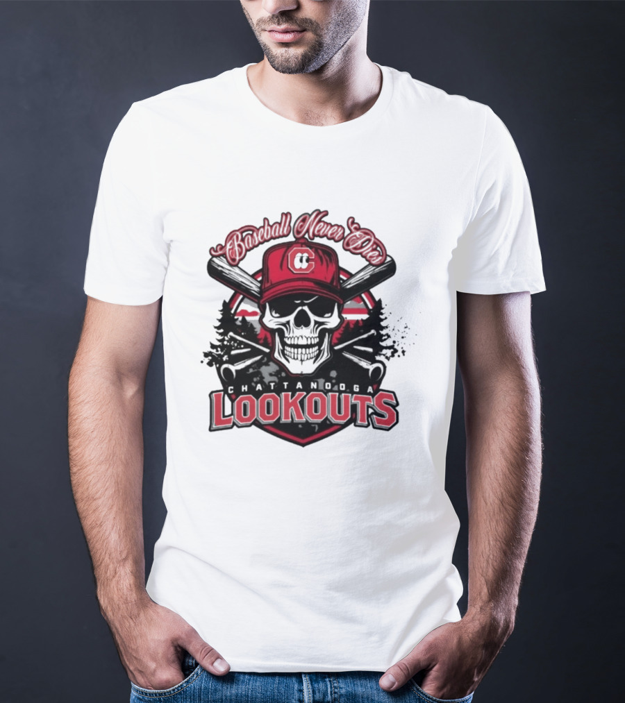 Chattanooga Lookouts Twisted River Skull Bats T-Shirt