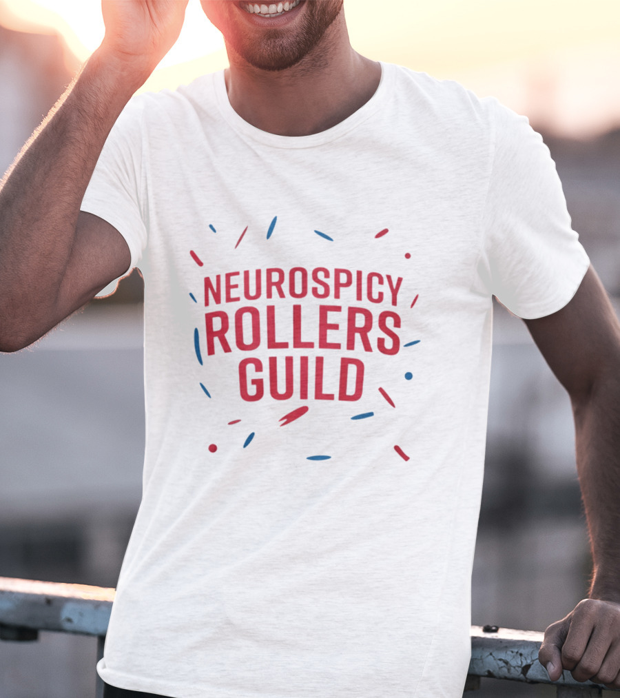 Neurospicy Rollers Guild Colorful Text Design With Red And Blue Accents T-Shirt