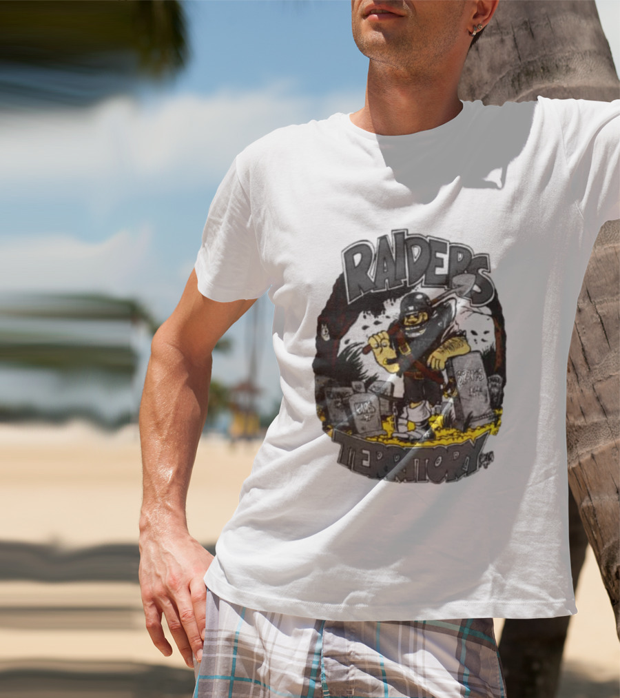 Raiders Territory Cartoon Character With Shovel And Tombstones T-Shirt