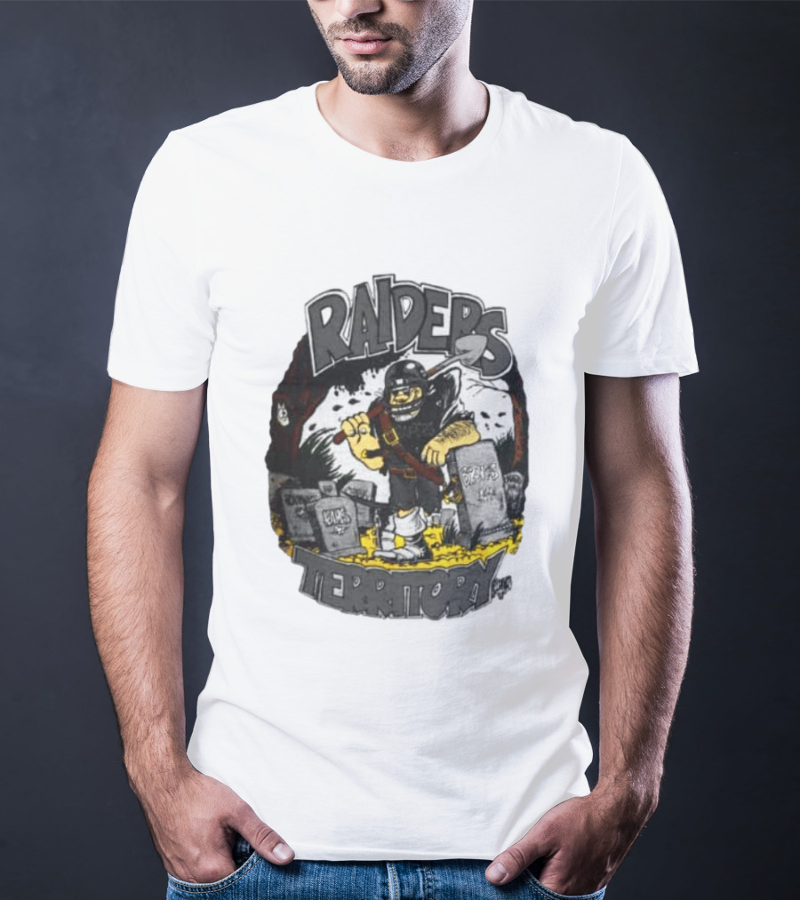 Raiders Territory Cartoon Character With Shovel And Tombstones T-Shirt