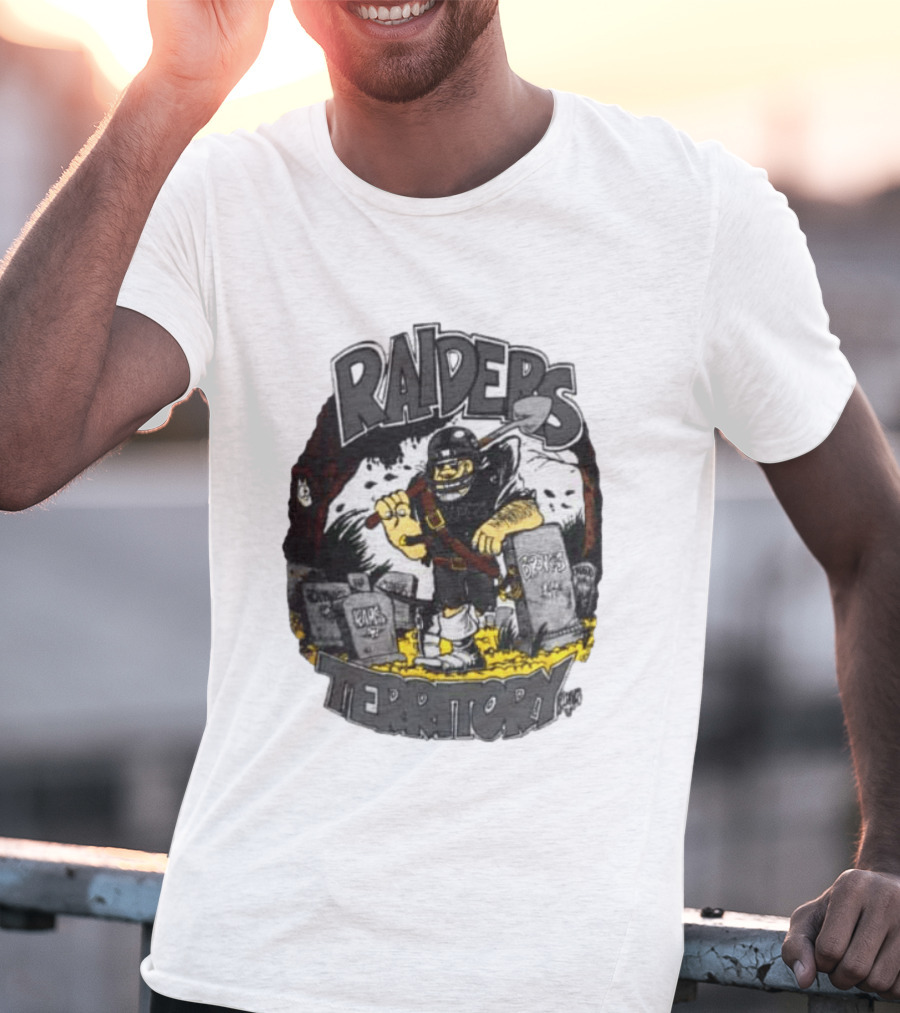 Raiders Territory Cartoon Character With Shovel And Tombstones T-Shirt