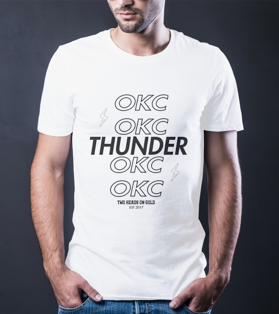 OKC Thunder NBA Two Heads On Gold Lightning 2017 T-Shirt