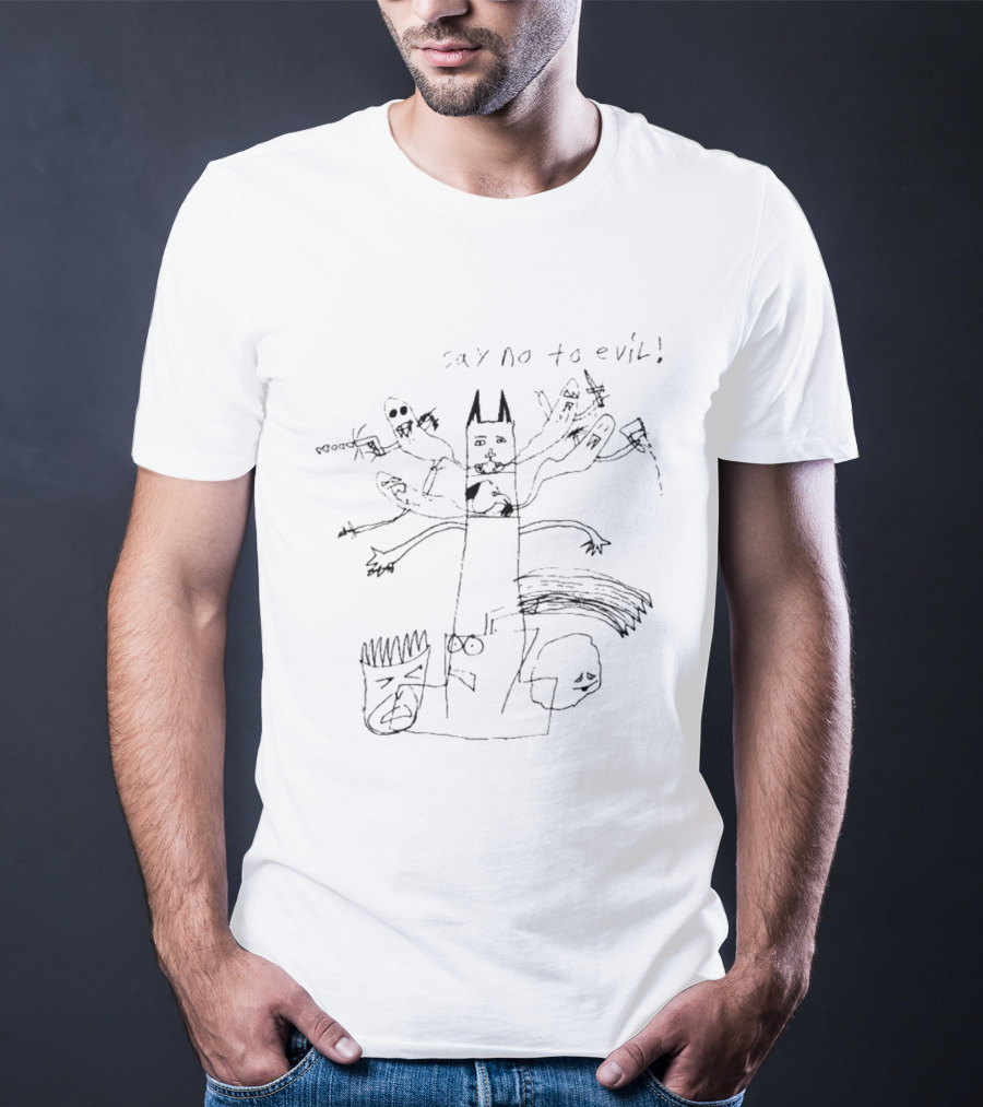 Say No To Evil Cat Multi Armed Creature Drawing Sketch T-Shirt