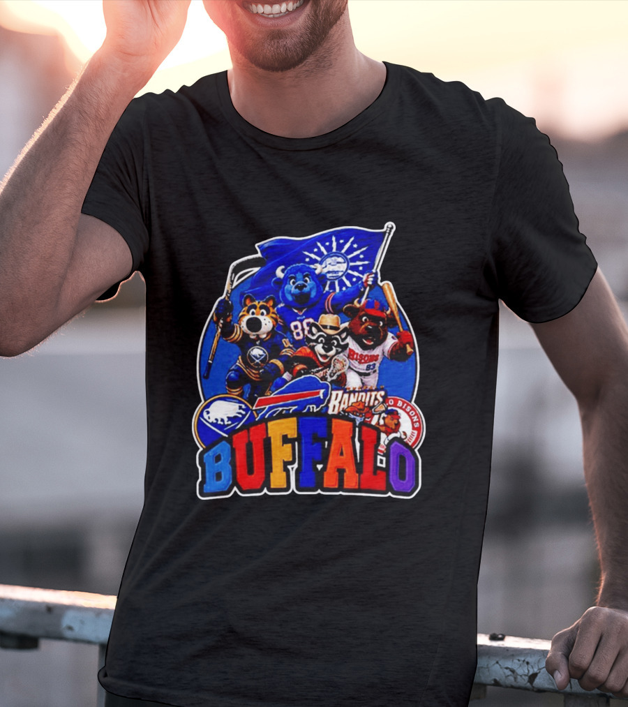 Buffalo Sabres Bills Bandits Bisons Mascot Squad T-Shirt