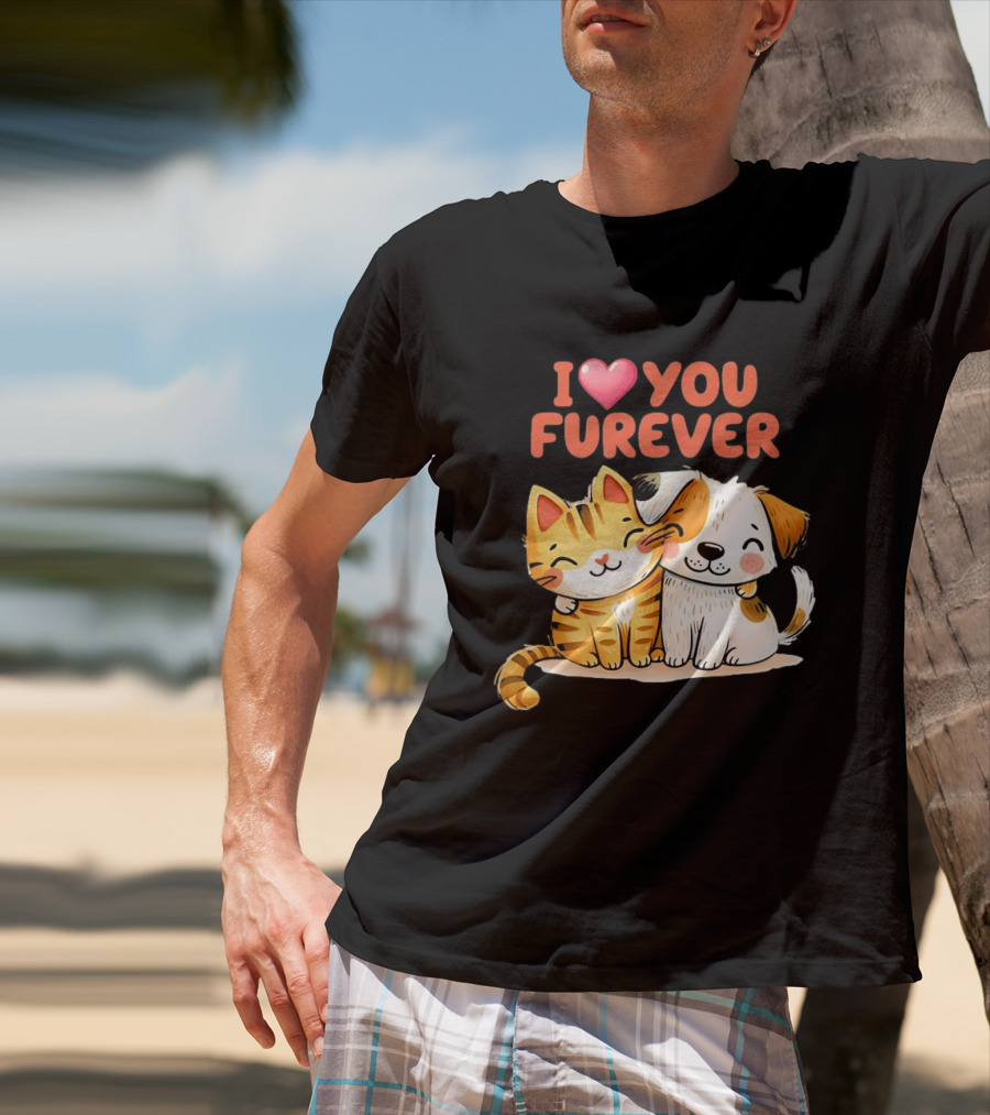 I Love You Furever Cat Hugging Dog T-Shirt