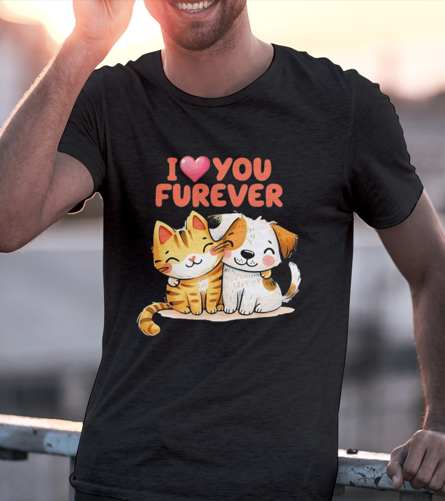 I Love You Furever Cat Hugging Dog T-Shirt