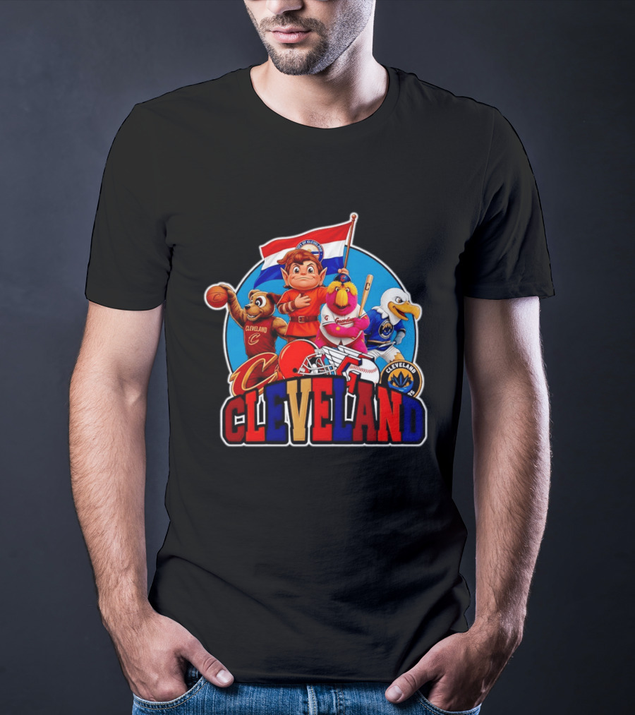 Cleveland City Mascots Cavaliers Guardians Browns Blue Jackets T-Shirt