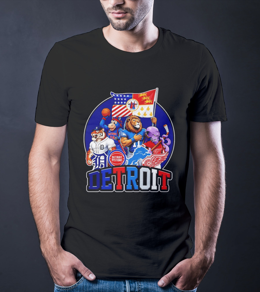 Detroit Pistons Tigers Lions Red Wings City Of Detroit Sports Mascots T-Shirt