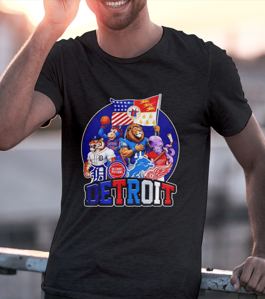Detroit Pistons Tigers Lions Red Wings City Of Detroit Sports Mascots T-Shirt