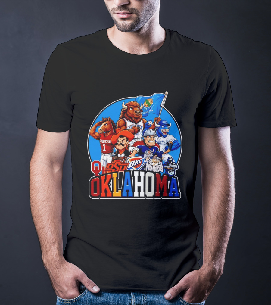 Oklahoma Sooners OSU OKC Thunder Drillers Oilers Mascots Collection T-Shirt