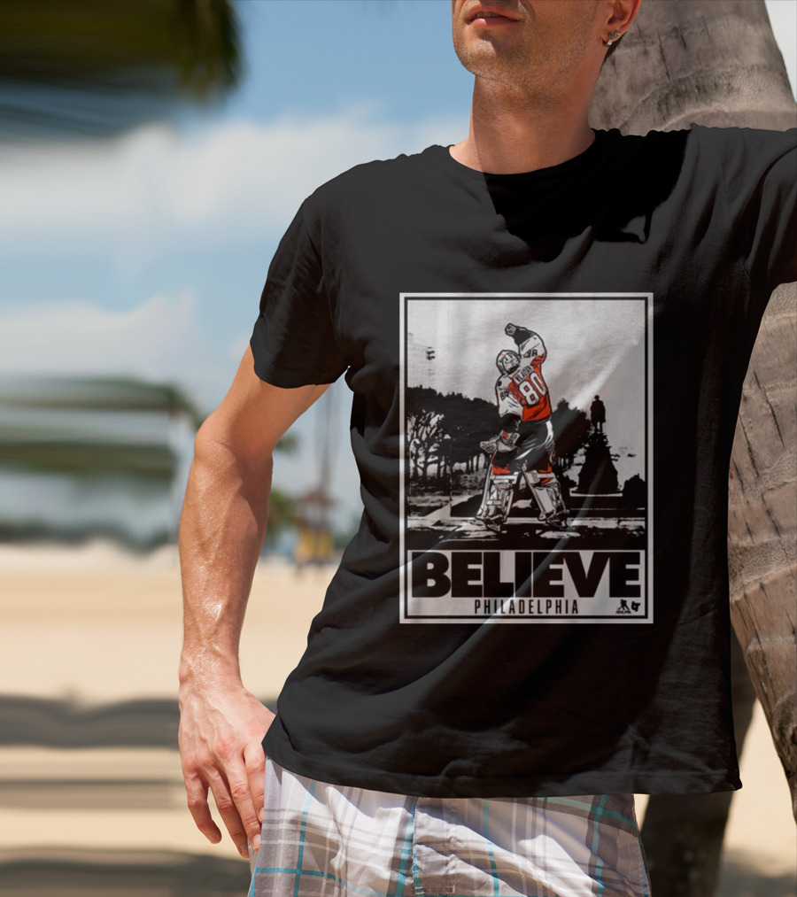 Dan Vladar 80 Jersey Believe Philadelphia Statue Hockey Scene T-Shirt