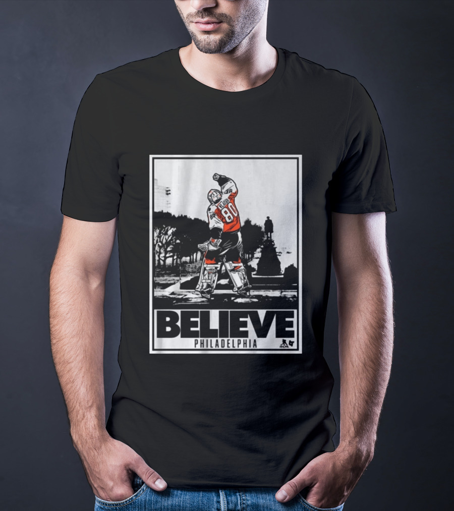 Dan Vladar 80 Jersey Believe Philadelphia Statue Hockey Scene T-Shirt