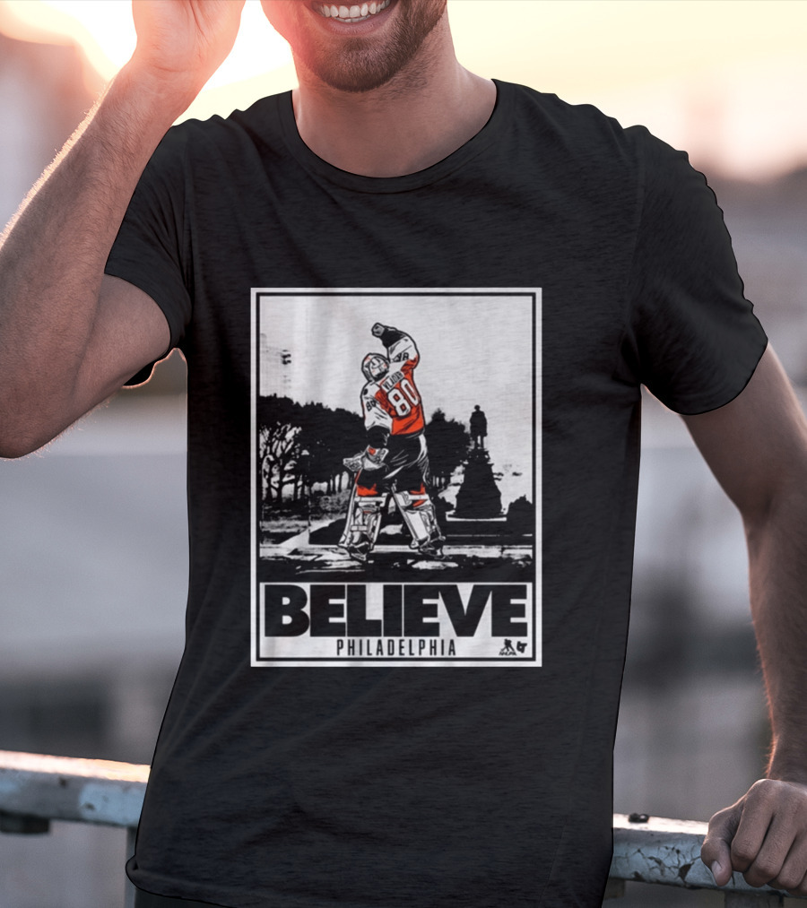 Dan Vladar 80 Jersey Believe Philadelphia Statue Hockey Scene T-Shirt