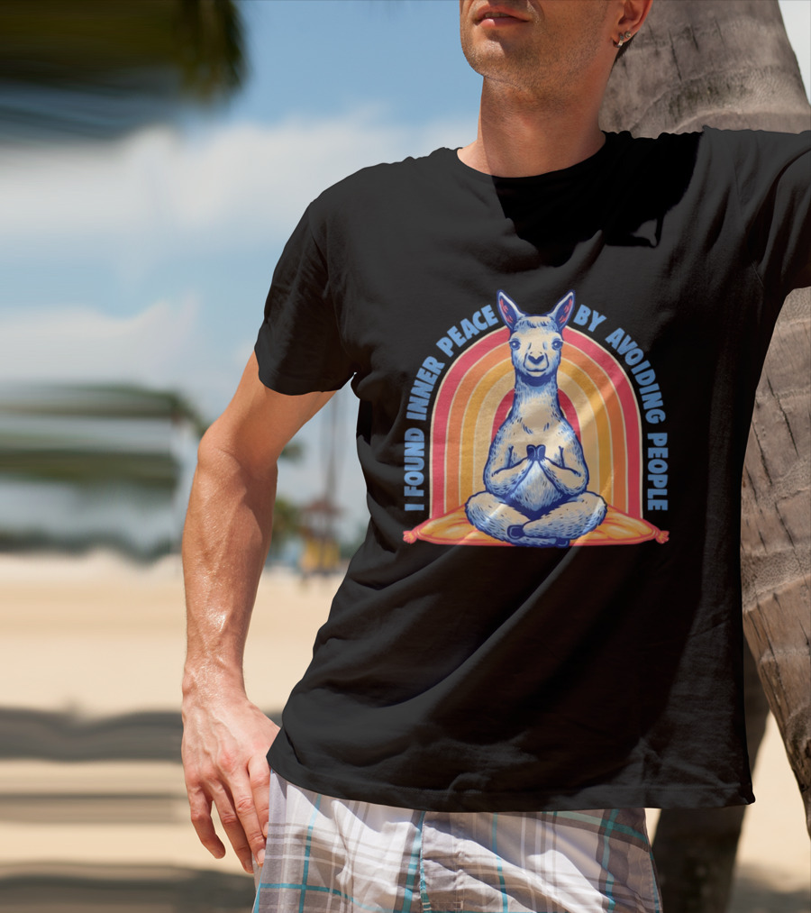 I Found Inner Peace By Avoiding People Meditating Llama Rainbow T-Shirt
