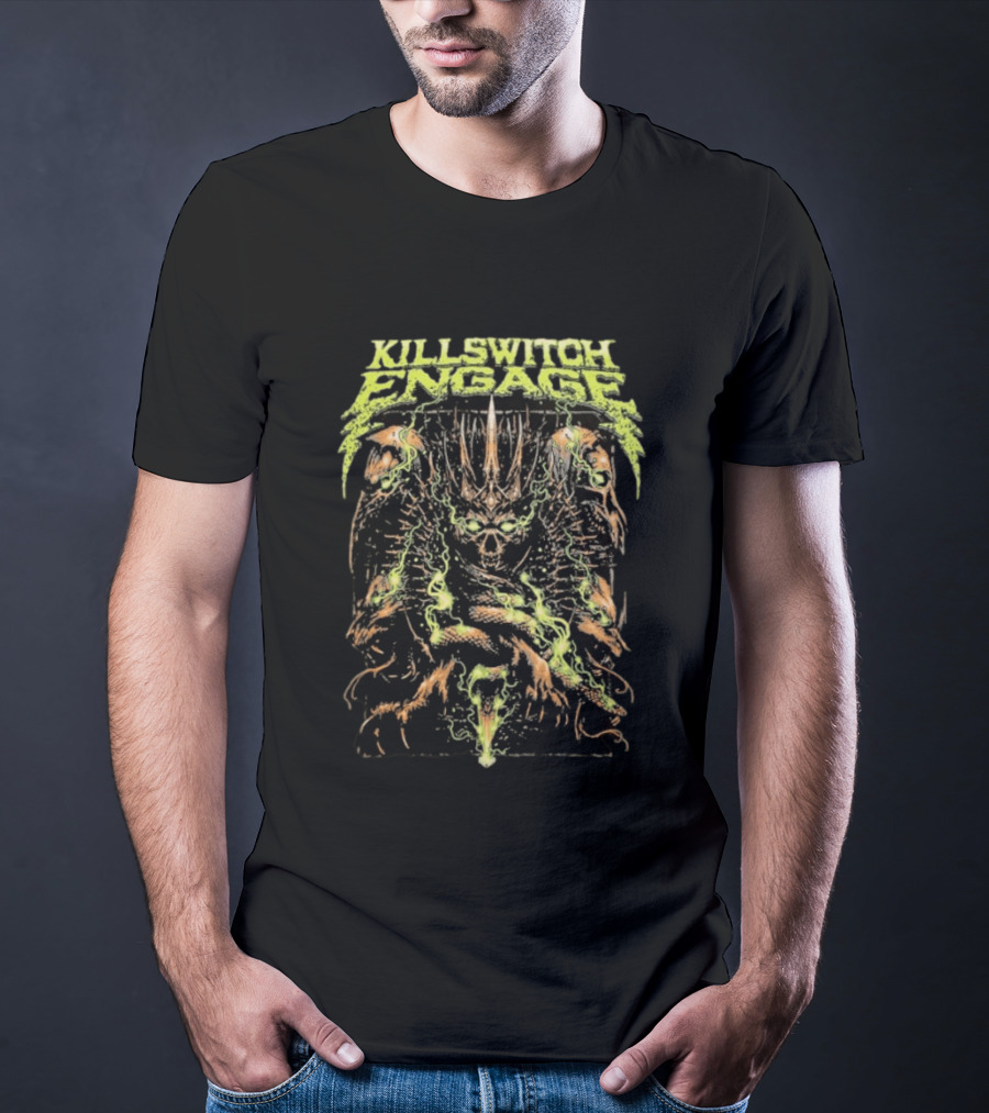 Killswitch Engage Skullcrown Spiked Skull With Green Flames T-Shirt