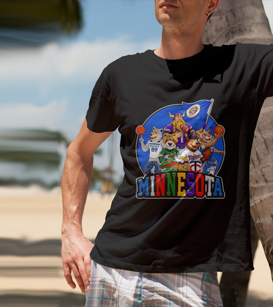Minnesota Sports Team Characters Vikings Wolves Twins Wild Logos T-Shirt