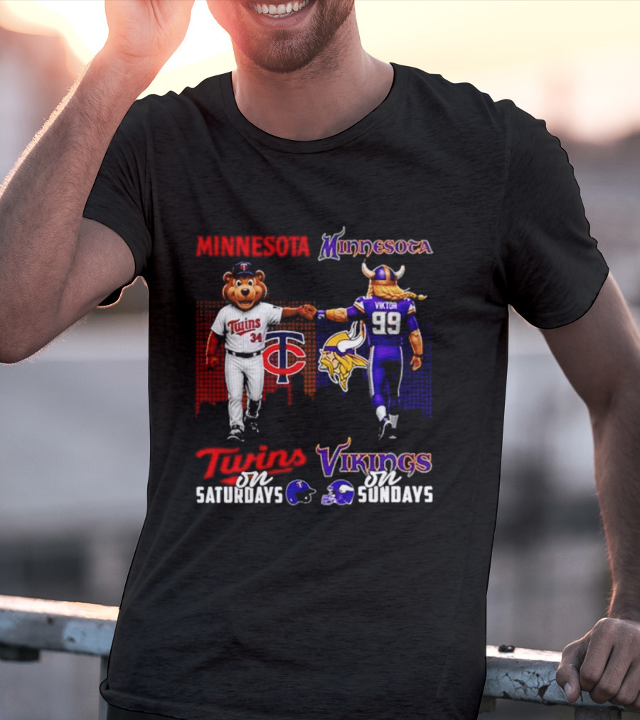Minnesota Twins Saturdays Vs Vikings Sundays Sports Mashup T-Shirt