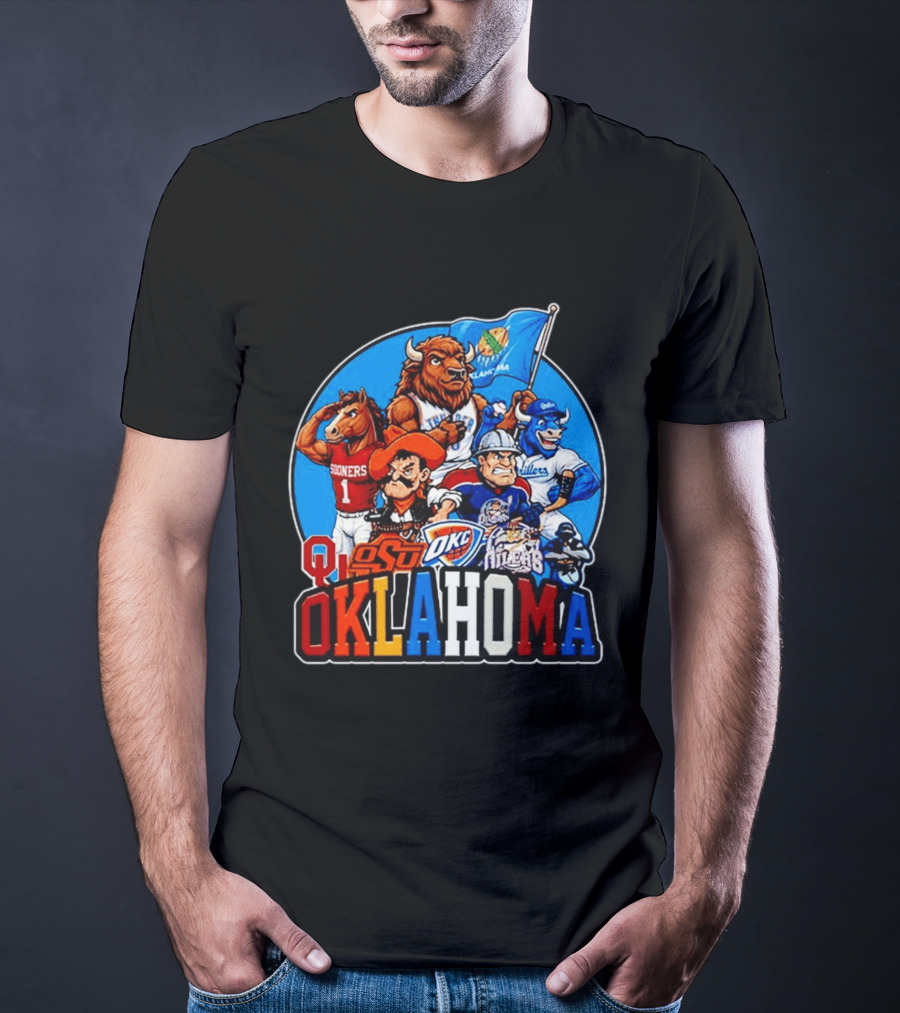 Oklahoma Sooners Cowboys Thunder Oilers Mascot Collage T-Shirt