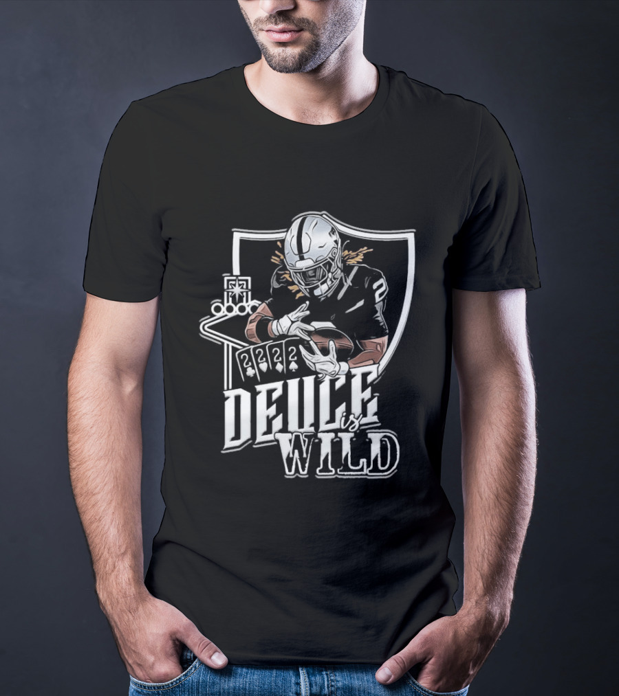 Deuce Is Wild Football Player Silver Helmet Playing Card Shield T-Shirt