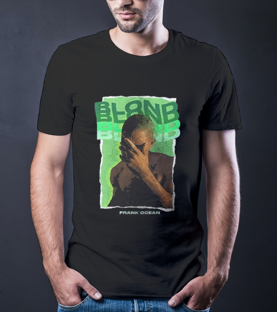 BLOND Frank Ocean Album Cover Art With Green Text And Contemplative Pose T-Shirt