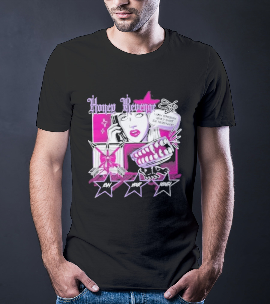 Honey Revenge Comic Style Pink And Black Lips Starburst T-Shirt