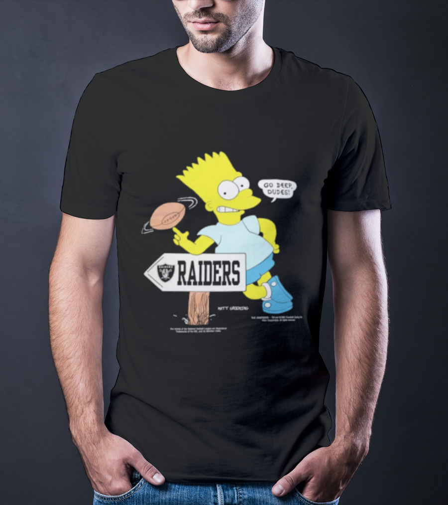 Raiders Bart Simpson Football Spin Near Raiders Sign T-Shirt
