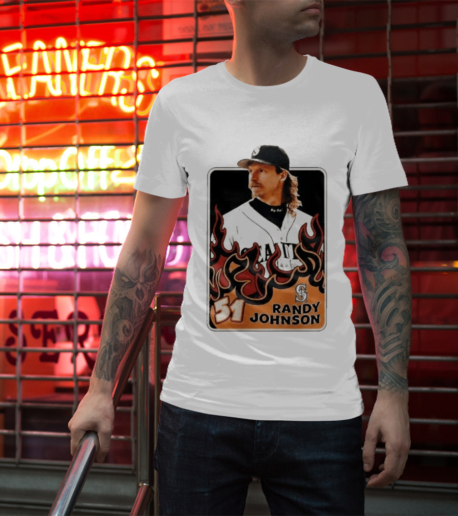 Seattle Mariners Randy Johnson Big Unit 51 MLB Baseball Flames T-Shirt