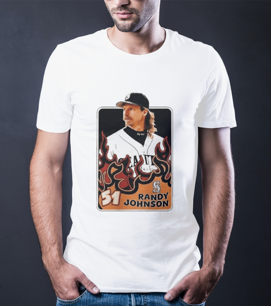 Seattle Mariners Randy Johnson Big Unit 51 MLB Baseball Flames T-Shirt