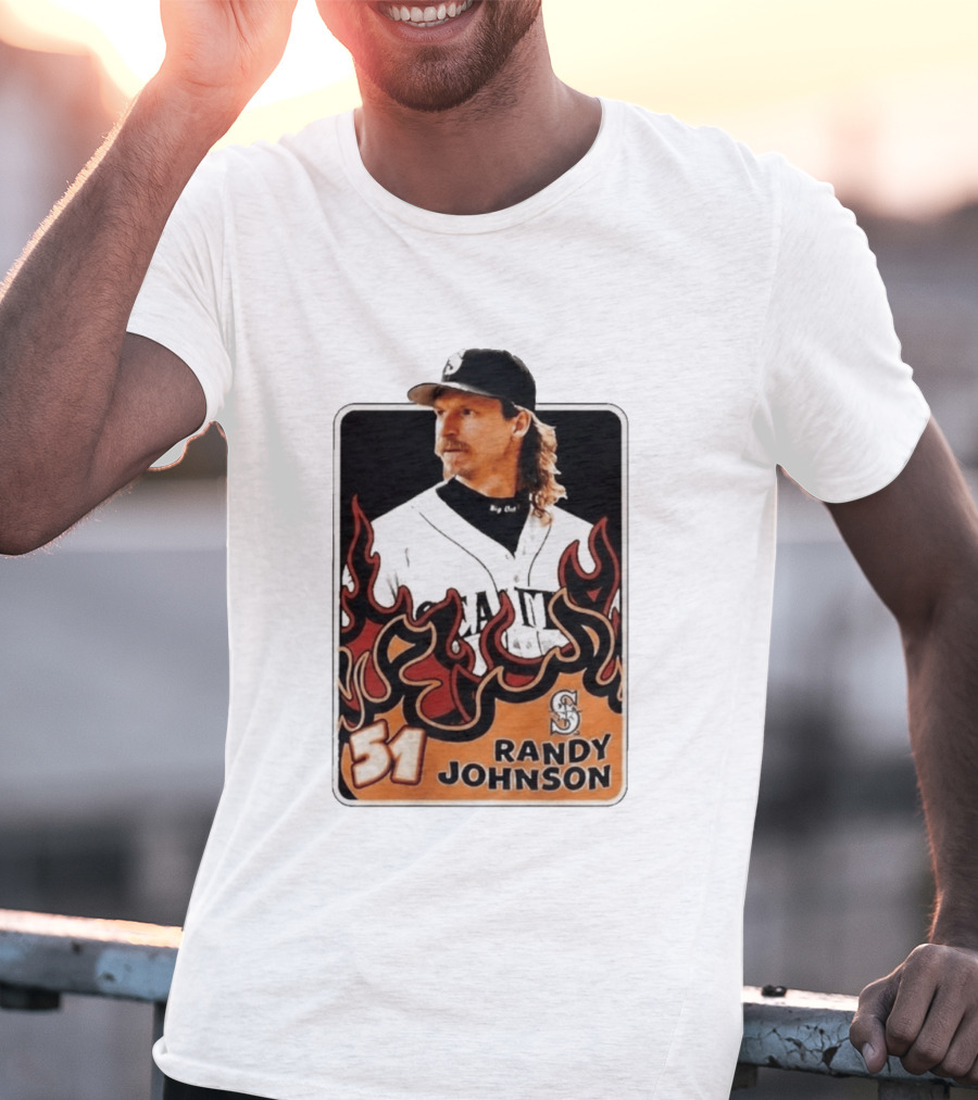 Seattle Mariners Randy Johnson Big Unit 51 MLB Baseball Flames T-Shirt