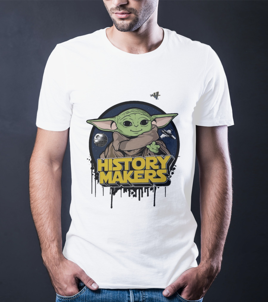Baby Yoda History Makers Bold Text Starry T-Shirt
