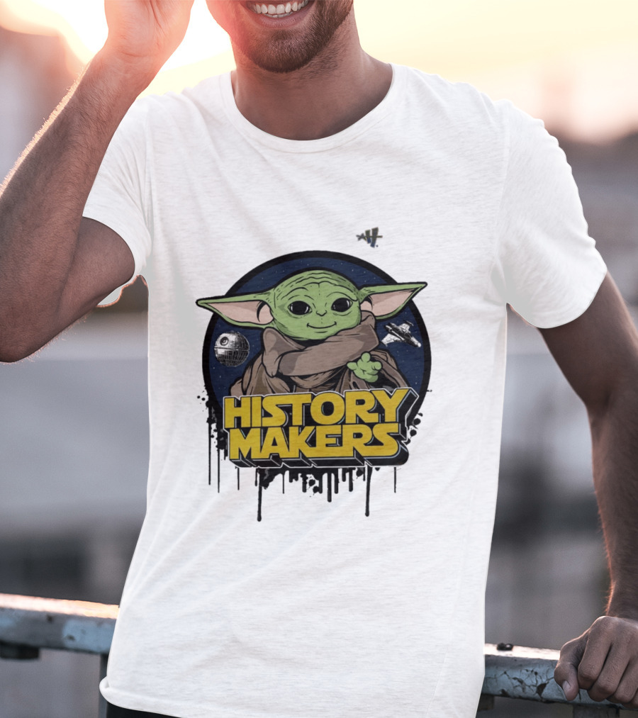 Baby Yoda History Makers Bold Text Starry T-Shirt