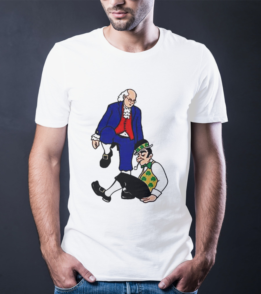 Ben Franklin Stepover Cartoon Colonial Vs Leprechaun T-Shirt