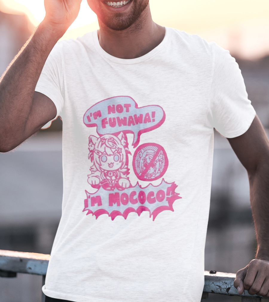 I'm Not Fuwawa I'm Mococo Anime Character Expression Pink And White Speech Bubbles T-Shirt