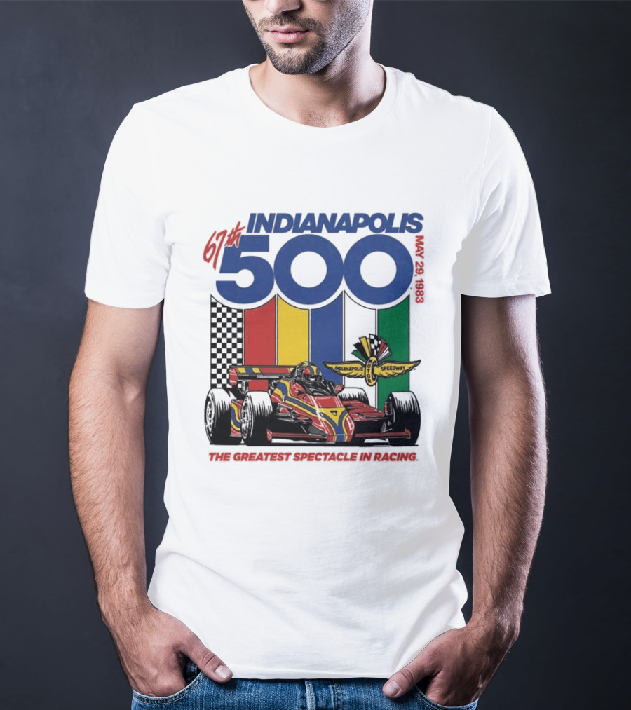 1983 Indianapolis 500 Racing Car With Speedway Wings And American Flag T-Shirt