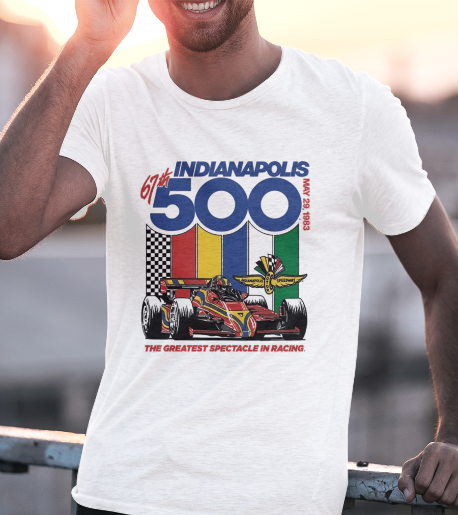1983 Indianapolis 500 Racing Car With Speedway Wings And American Flag T-Shirt