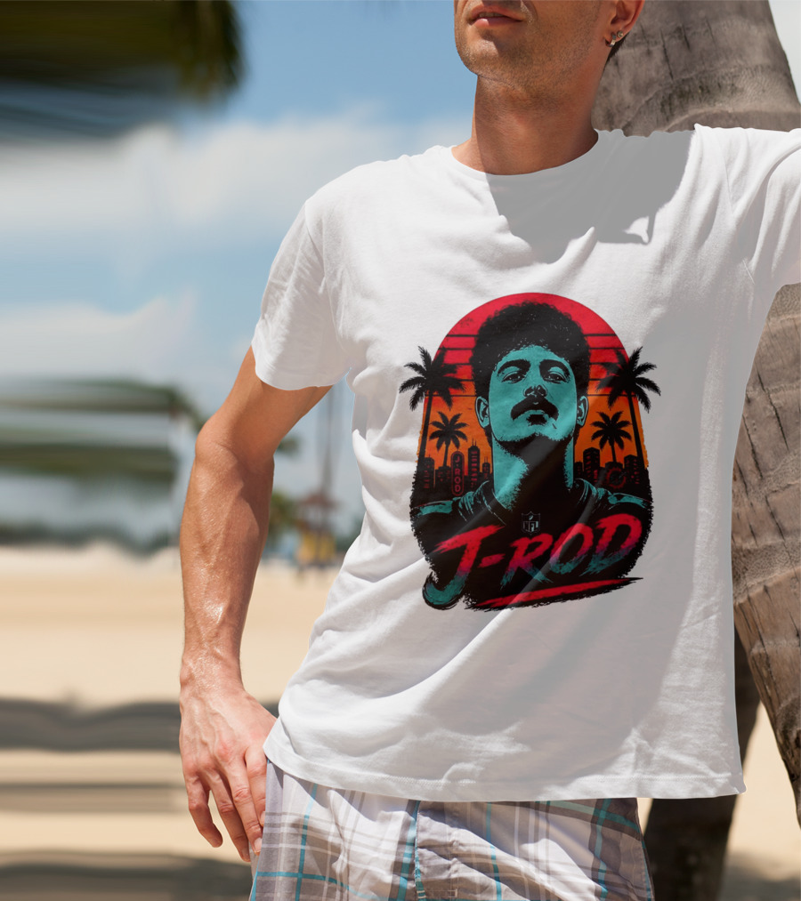 J Rod Retro Sunset Vibes With NFL And Palm Trees T-Shirt