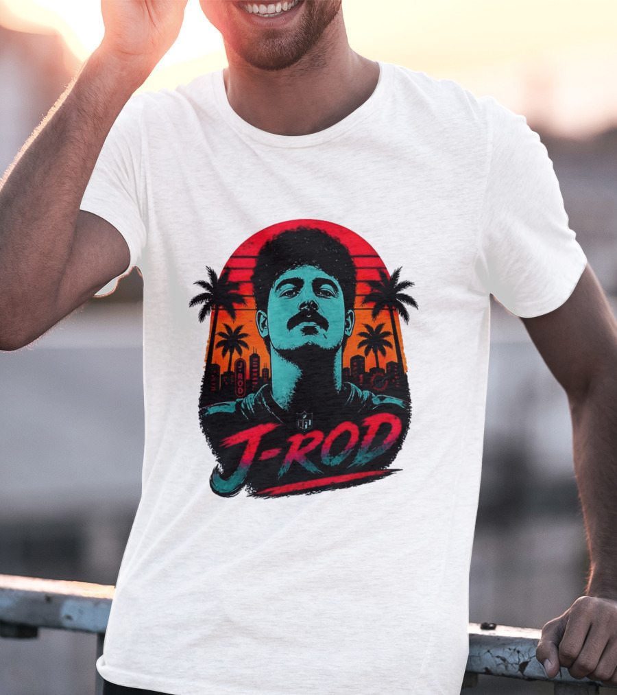 J Rod Retro Sunset Vibes With NFL And Palm Trees T-Shirt
