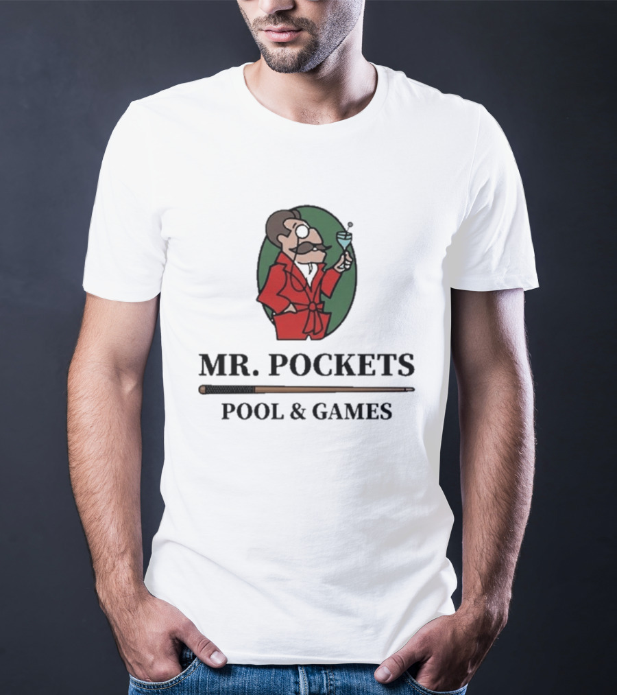 Mr. Pockets Pool And Games Iconic Gentleman With Martini And Cue T-Shirt