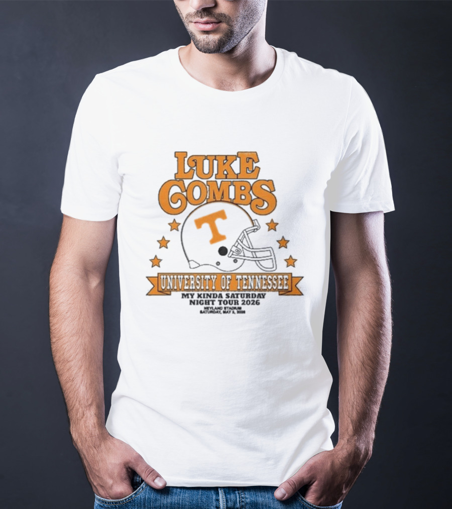Luke Combs Neyland 05.02.2026 University Of Tennessee Football Helmet Stars Orange T-Shirt