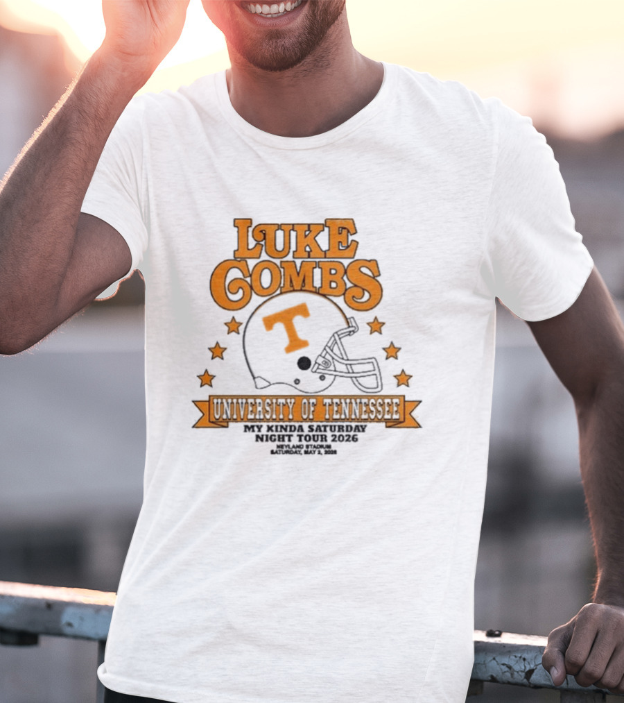 Luke Combs Neyland 05.02.2026 University Of Tennessee Football Helmet Stars Orange T-Shirt