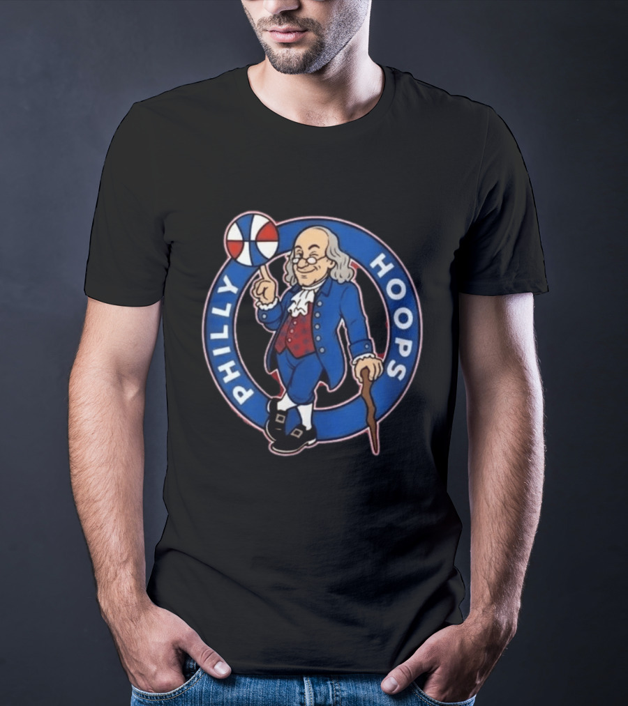 Ben Franklin Philly Hoops Basketball Icon With Dribbling Ball T-Shirt