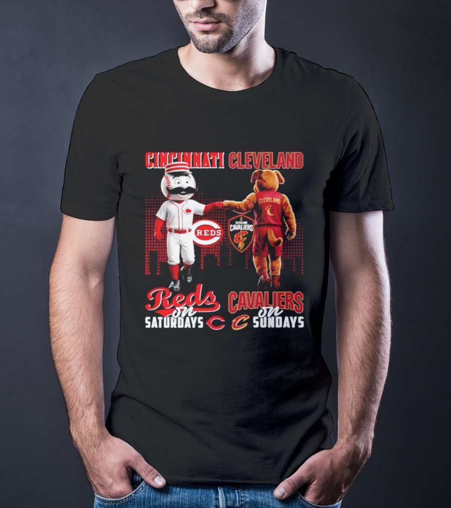 Cincinnati Reds Saturdays Vs Cleveland Cavaliers Sundays Skyline T-Shirt
