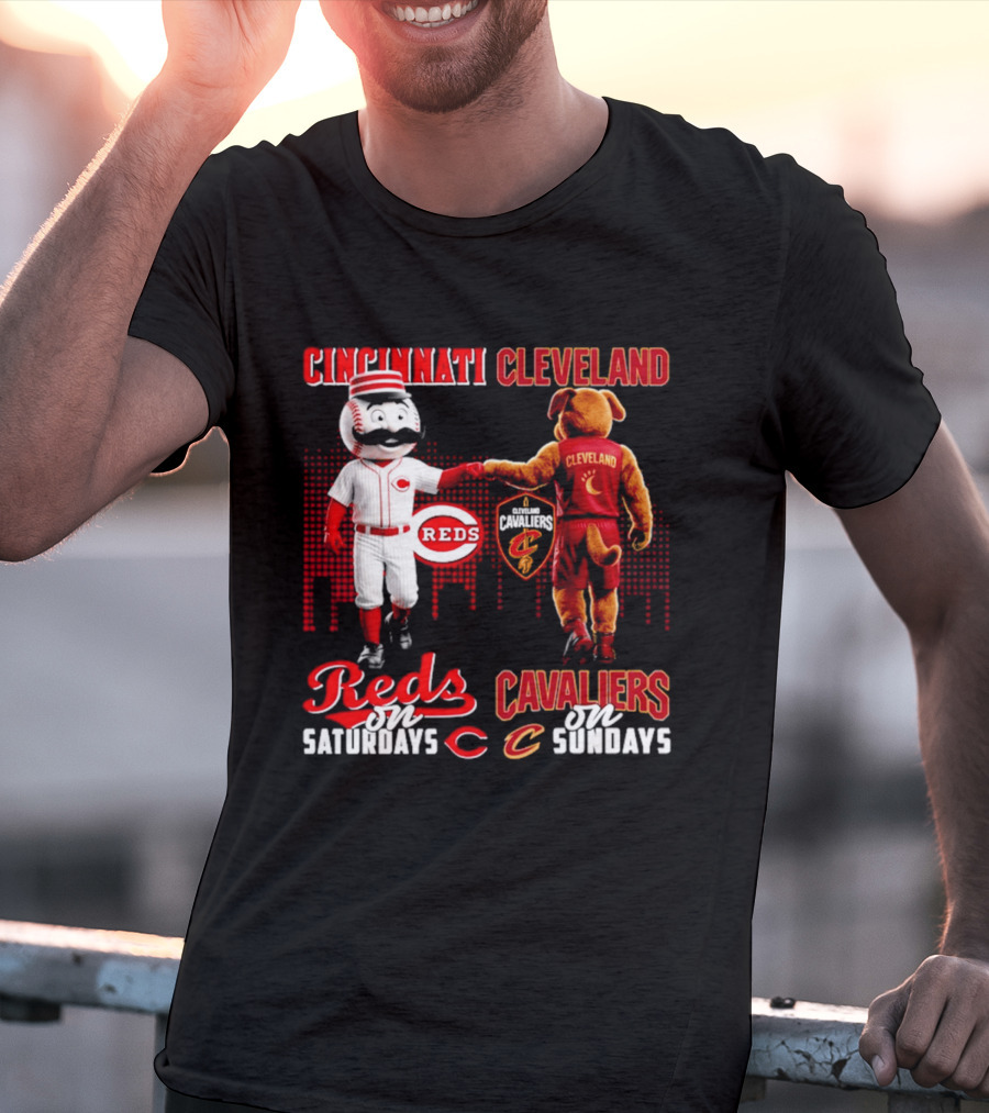 Cincinnati Reds Saturdays Vs Cleveland Cavaliers Sundays Skyline T-Shirt