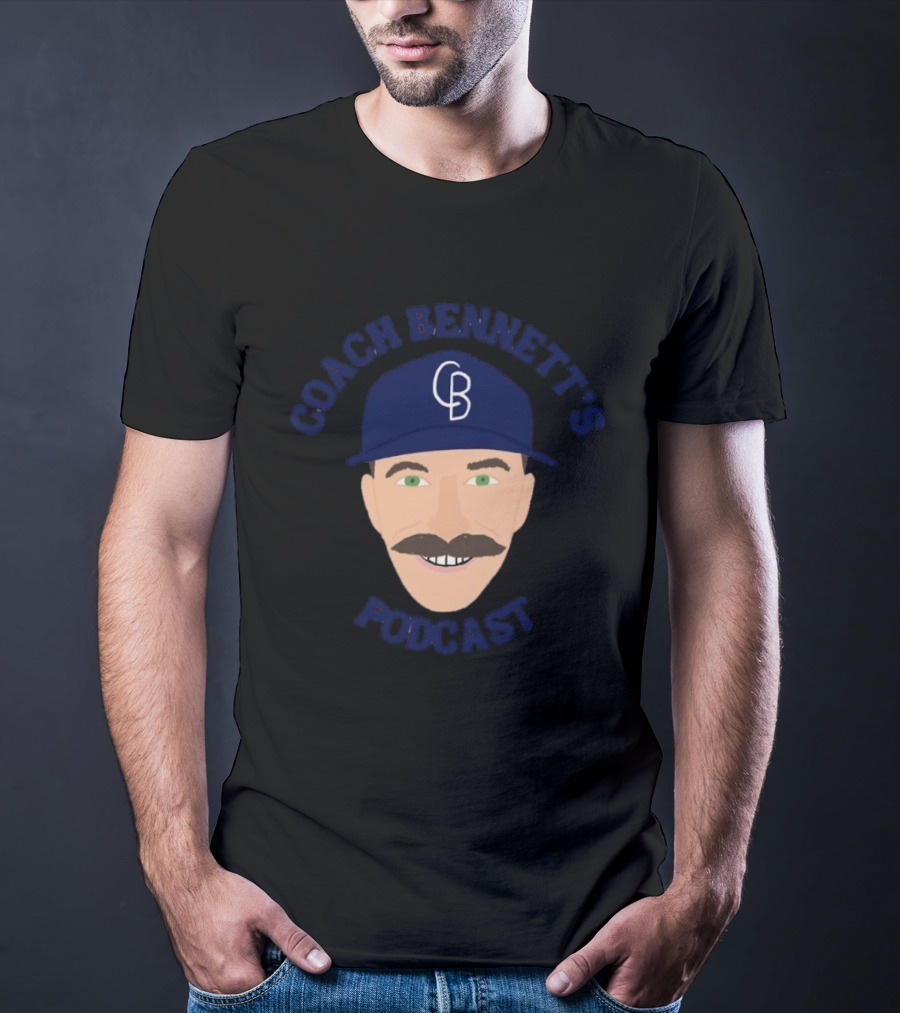Coach Bennett's Podcast CB Hat Mustache Face T-Shirt